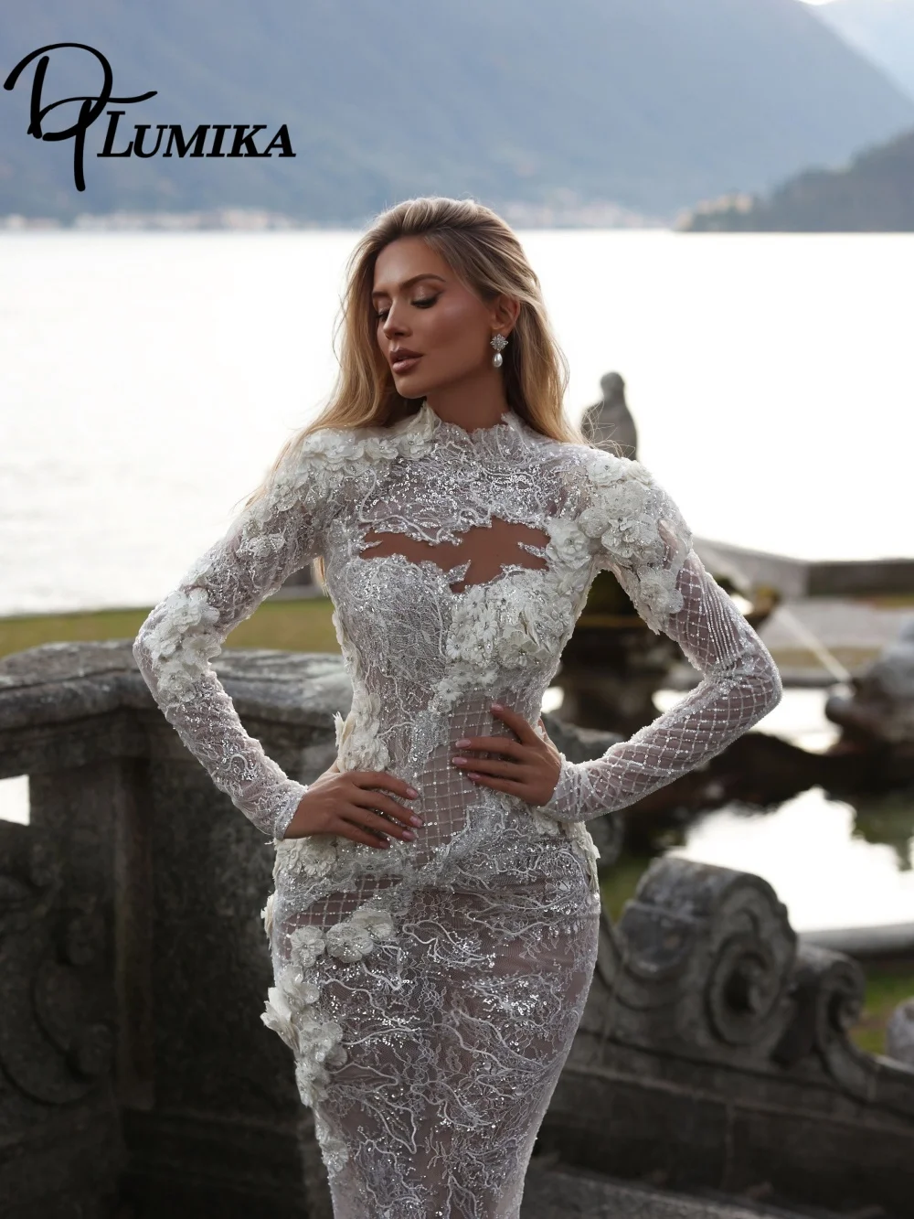 Sexy Sheer Wedding Dress 2026 Romantic Long Sleeve Bridal Gown Elegant 3D Floral Floor Length Bridal Dress свадебное платье