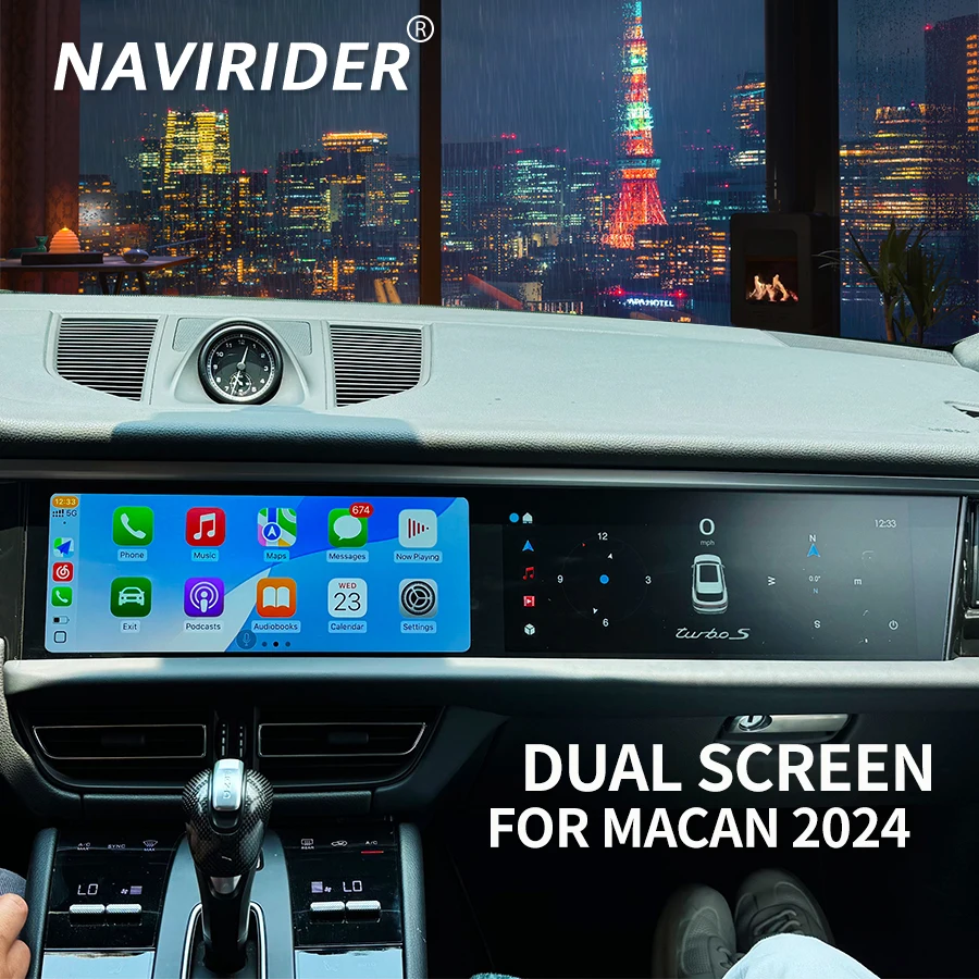 

24,6-дюймовый двойной экран для Porsche Macan 2018-2024 PCM 5,0 Android Авто Стерео Автомобильный GPS-навигатор Carplay Мультимедийный видеоплеер 4G