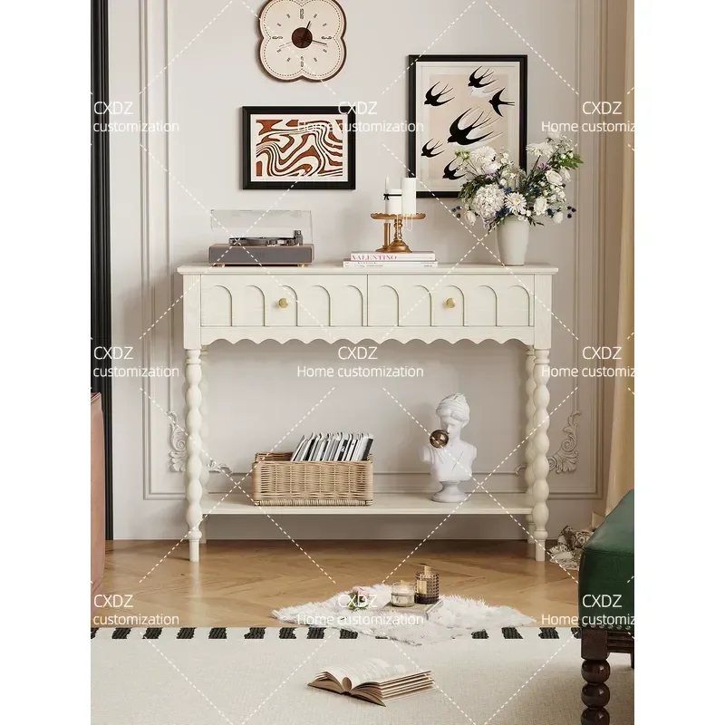 American White Solid Wood Entryway Cabinet French Cream Style Hallway Storage Locker Wall Mounted Aisle Shoe Cabinet for Home