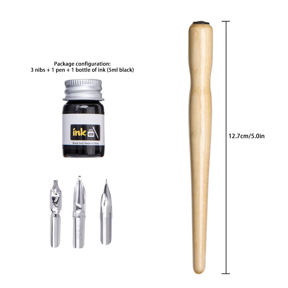 Calligraphy Drawing Art Supplies Comic Pen Set 3 Nibs 1 Wood Holder 1 Ink Calligraphy Drawing Art Supplies School Stationery