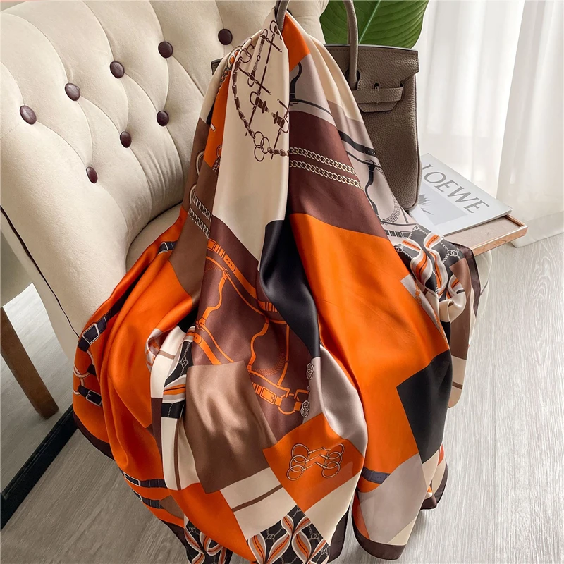 

Luxury Brand Classic Women Silk Scarf Female Scarves Ladies Wrap Chiffon Beach Shawl Printed Sunscreen Bandanna Foulard Muffler