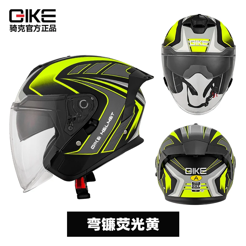 

QIKE Motorcycle Helmet Men Women Half Helmets Double Lens Retro Lightweight Helmet Cruise Locomotive Four Season 3/4 Cascos Moto