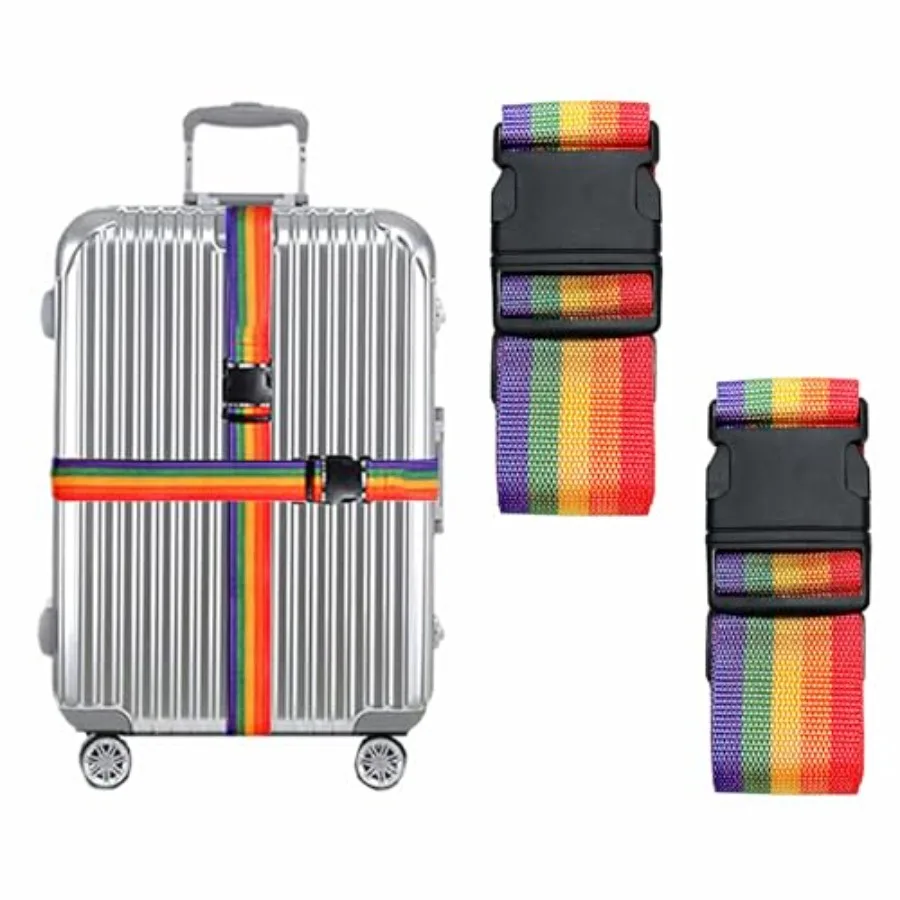 2 Pack Suitcase Belts, Adjustable Luggage Straps, Bright Colors Travel Packing Straps with Quick Release Buckle