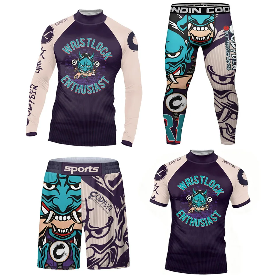 4-Piece MMA Sportswear Sets for Men Boxing Rashguard T-Shirt MMA Shorts Jiu Jitsu Muay Thai BJJ Kickboxing Training Sportsuits