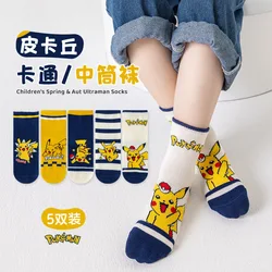 5 Pairs Pikachu Kids Socks Kawaii New Fall Winter Cartoon Boy Children Mid-calf Socks Cotton Sock for Boys Gifts