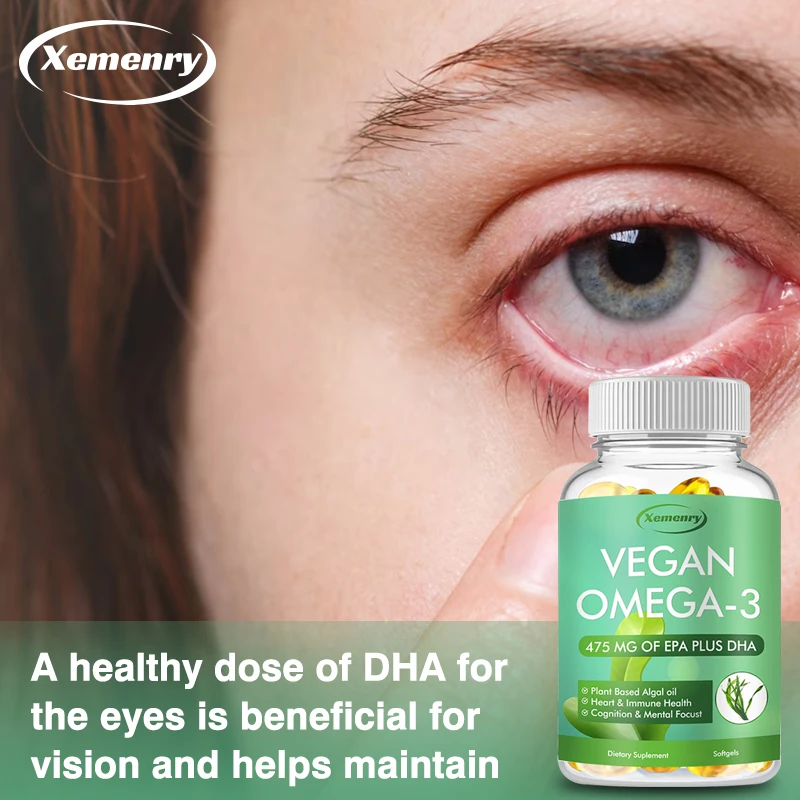 Cápsulas veganas OMEGA-3 – boas para coração, cérebro, olhos, articulações, saúde óssea, suporte imunológico