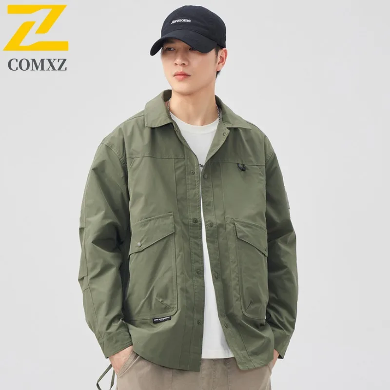

COMXZ Мужская куртка Повседневная корейская мода с воротником-стойкой Ветрозащитная удобная ветровка для верховой езды на открытом воздухе Легкое мотоциклетное пальто