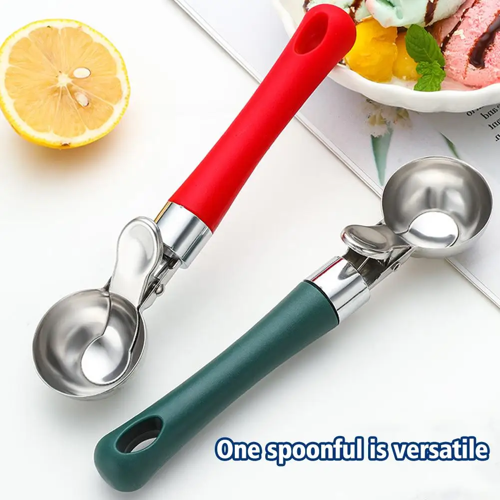 304 Stainless Steel Ice Cream Scoop Retractable Home Fruit Scoop Cream Artifact Ice Scoop Kitchen Ball Ball I7K8