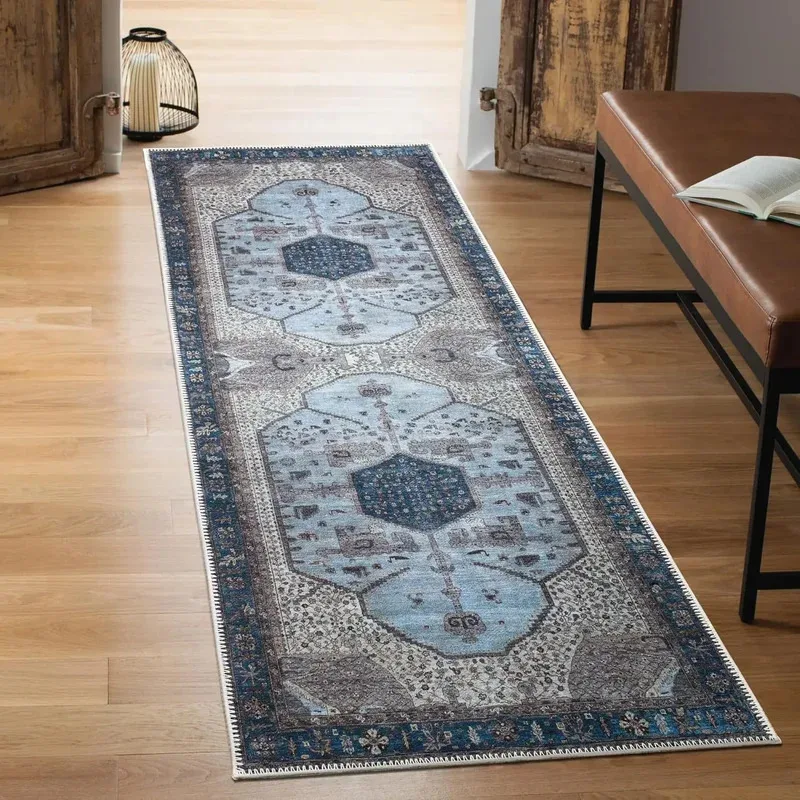 VIKAMA Vintage-Teppich im persischen Stil, rutschfest, maschinenwaschbar, Küchenmatte, Schlafzimmer-Eingangsteppich, Bettvorleger, Heimdekoration