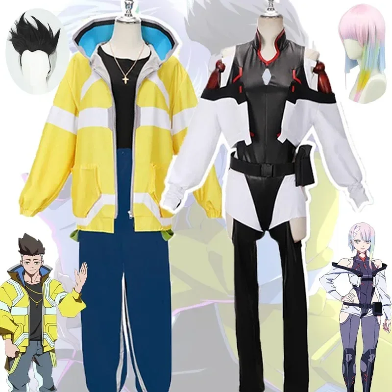 SN66 Anime Cyberpunk Edgerunners David Lucy Cosplay Costume Stand Collar Jacket Wig Full Suit Halloween Clothes for Adult WoW&C@