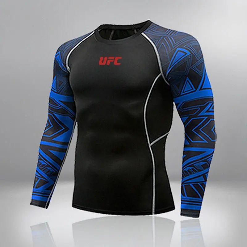 UFC Compression Shirt Long Sleeve Quick Dry High Elastic Running Basketball Base Layer Training Men Gym
