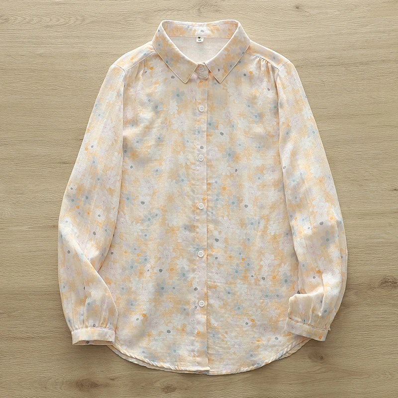 

Spring Autumn Double Layer Cotton Tops Blusa Women Clothing Flowers Printed Long Sleeved Casual Slimming Shirts & Blouses U005