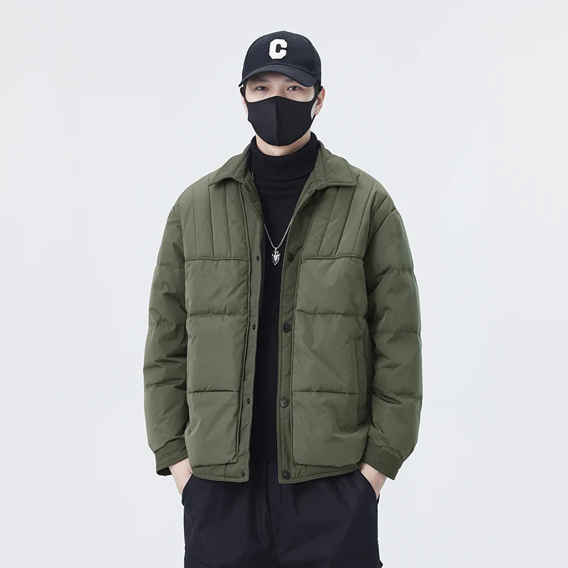 

Retro Sle Men's down Jaet Thiened Casual irt Collar Design Winter Warm Outerwear Polyester Fiber White Du down Filling