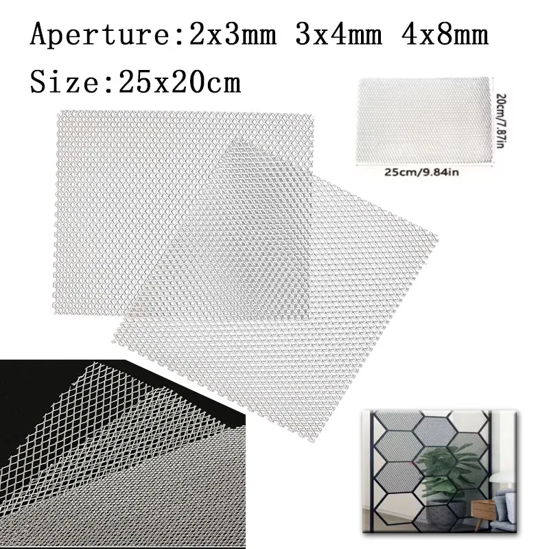 Sturdy 25x20cm Fine Hole Aluminum Mesh, Decorative Diamonds Grille for Range Hood Filter & Car Grill Guard Material