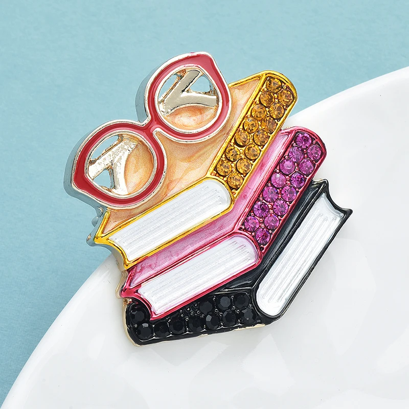 Wuli&baby Enamel Books And Glasses Brooches For Women Unisex Beautiful Reading Book Lover Party Casual Brooch Pins Gifts