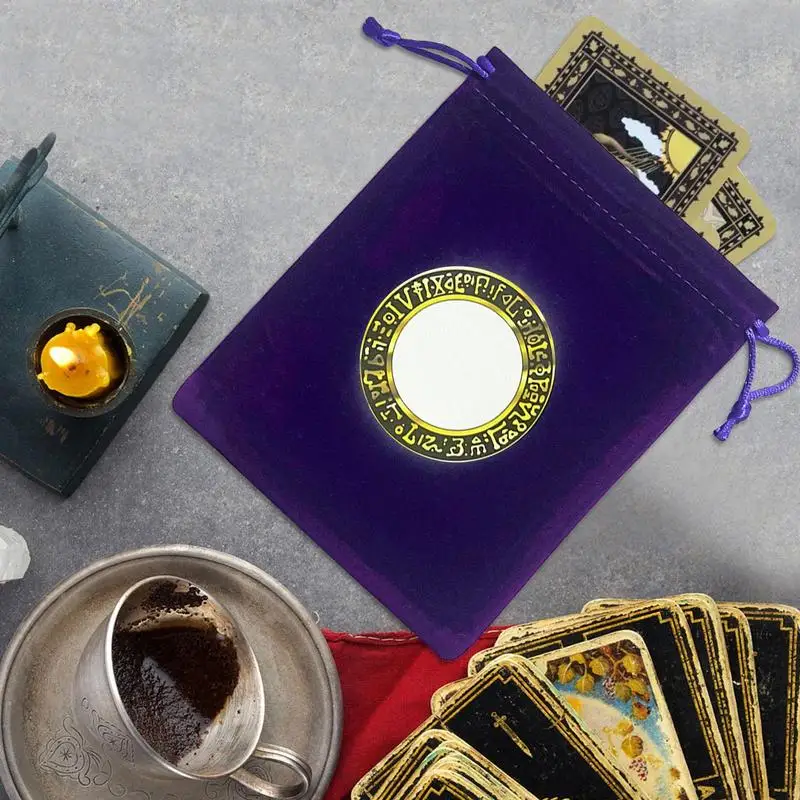 Portable Drawstring Jewelry Pouch Tarot Card Holder Purple Velvet Drawstring Bag Tarot Card Dice Storage Bag 12x15cm