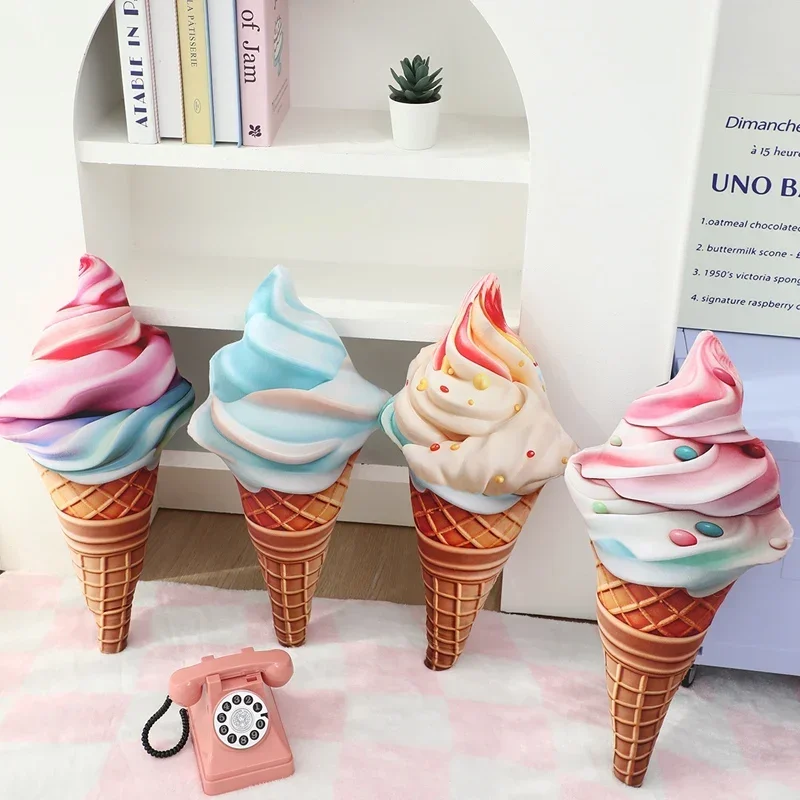 Helado de peluche de imitación, muñeco de helado, cojín relleno de felpa, decoración de sofá, ropa de cama, almohada de postre, regalos rellenos de comida