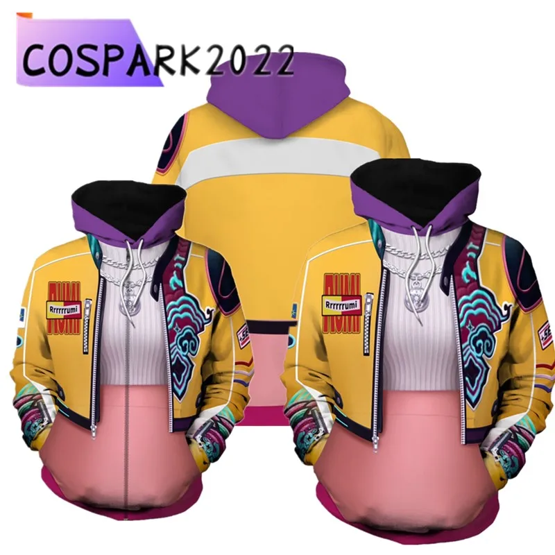 

Толстовка для косплея Руми для взрослых, маскировка демонов, повседневная толстовка с капюшоном и 3D принтом, костюм охотника, мужская и женская уличная одежда, пуловер, пальто