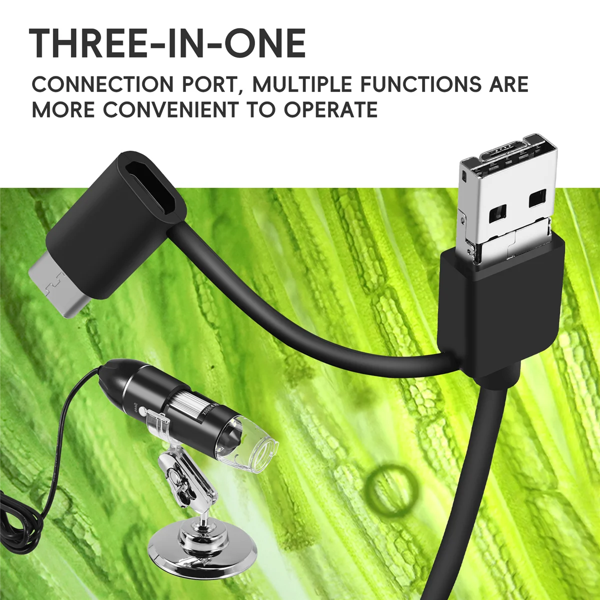

3 in 1 USB Digital Microscope, Endoscopic Camera, Adjustable Magnification with PC Bracket, 1600X HOT