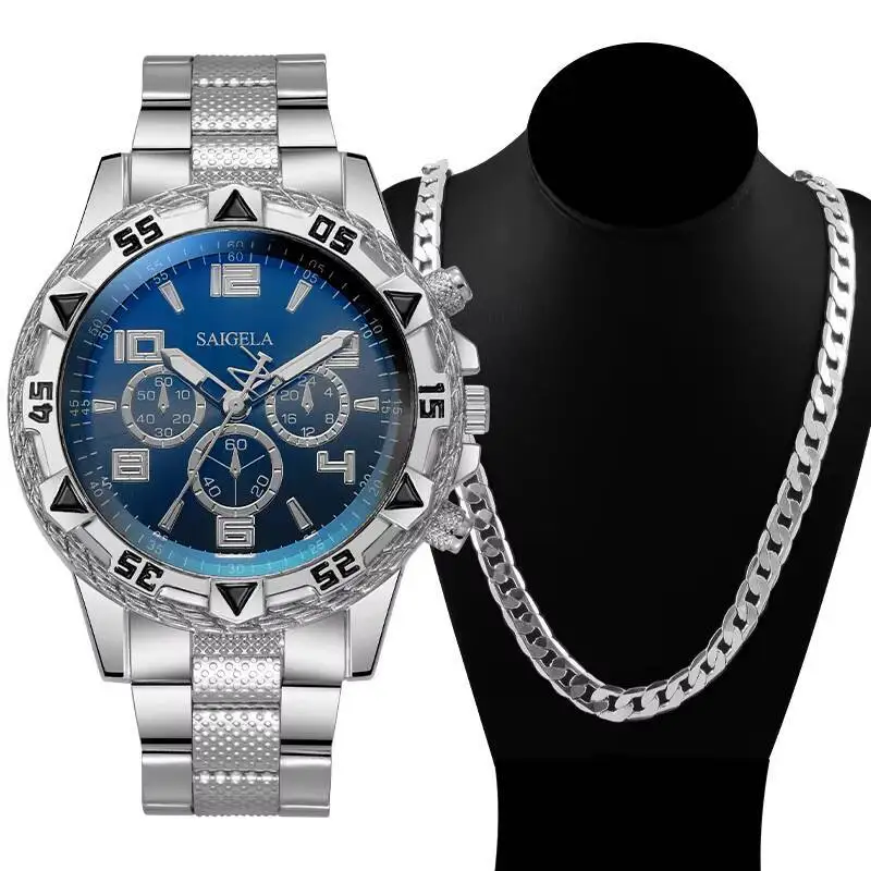 Reloj analógico de cuarzo con Collar para hombre, pulsera de negocios a la moda, sin caja, 2 unidades por juego