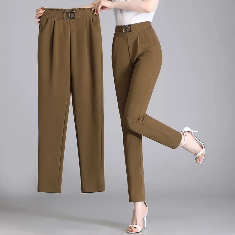 Pantalon taille haute pour femme, pantalon formel pour femme, tenue de bureau, noir, marron, mode pour femme, nouveau, 2024