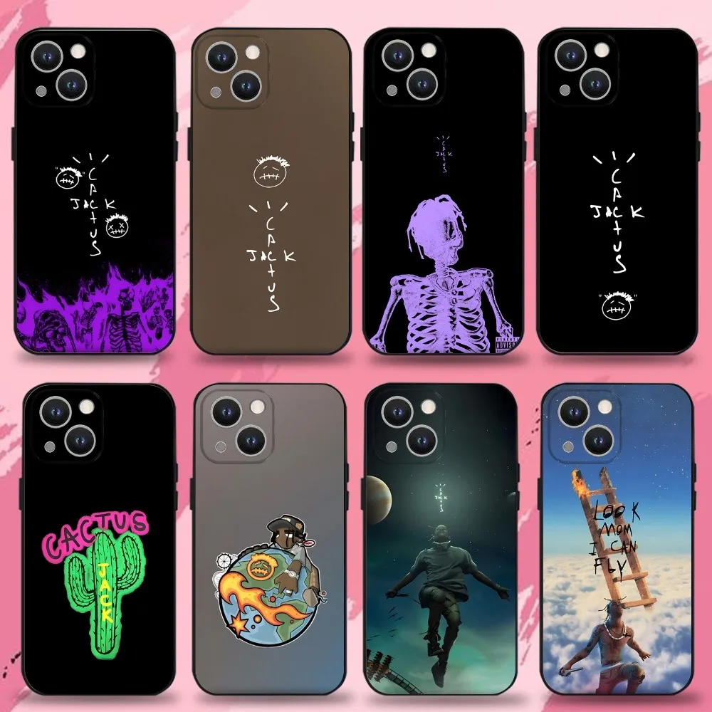 

C-Cactus J-Jack Travis Scott Phone Case For iPhone 16,15,14,13,12,11 Plus,Pro Max,XS,X,XR,SE,Mini,8,7,Soft Silicone Black Cover