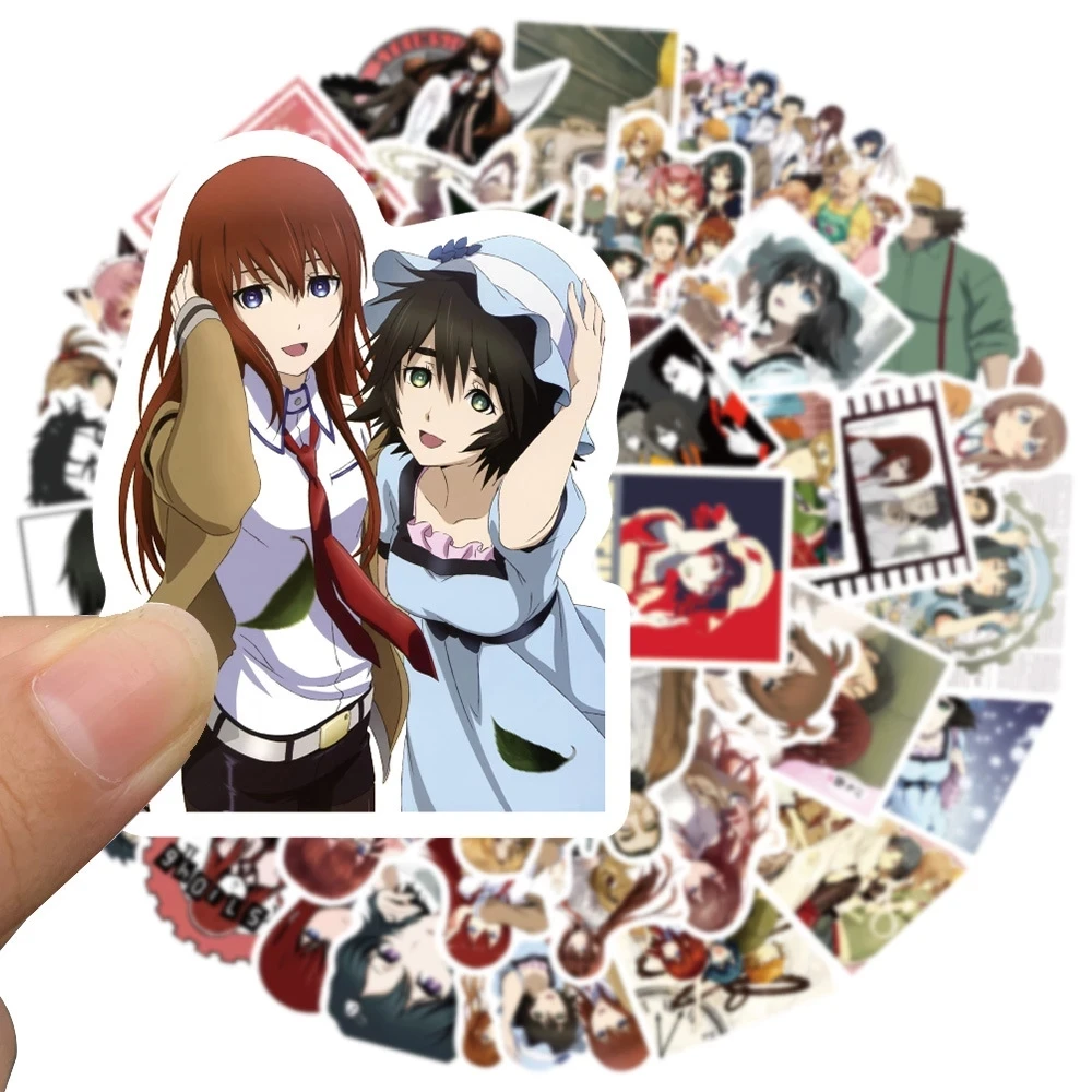 10/30/50 pçs steins portão anime adesivos makise kurisu shiina mayuri decalques dos desenhos animados scrapbooking portátil telefone adesivo para crianças brinquedo