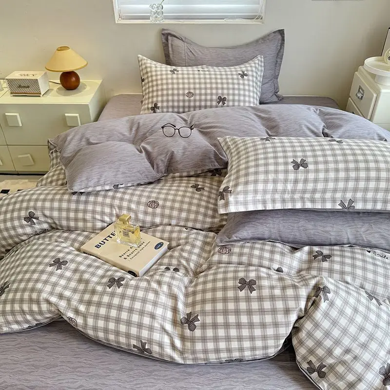 Ins Nordic Duvet Cover Set 2024 Summer New Twin Queen Size Kids Adult Flat Sheet Pillowcase No Filler Fashion Bed Linens