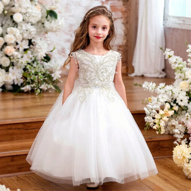 

Baby Kids Princess Lace Satin Bow Flower Girl Dress Children First Communion Dress Ball Gown Wedding Party Dress Birthday