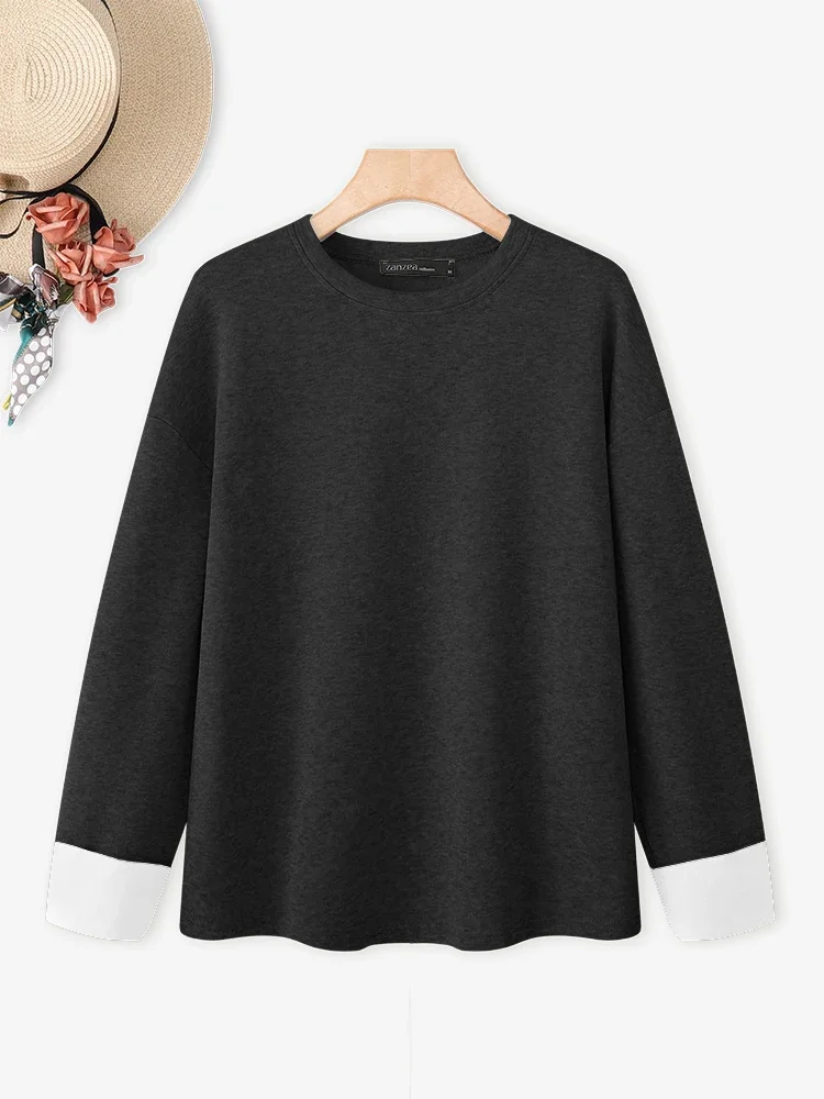 ZANZEA Vrouwen Herfst Truien Sweatshirts 2025 Patchwork Jumpers Winter Tops Mode Lange Mouw Blusas Sweatshirt Kleding