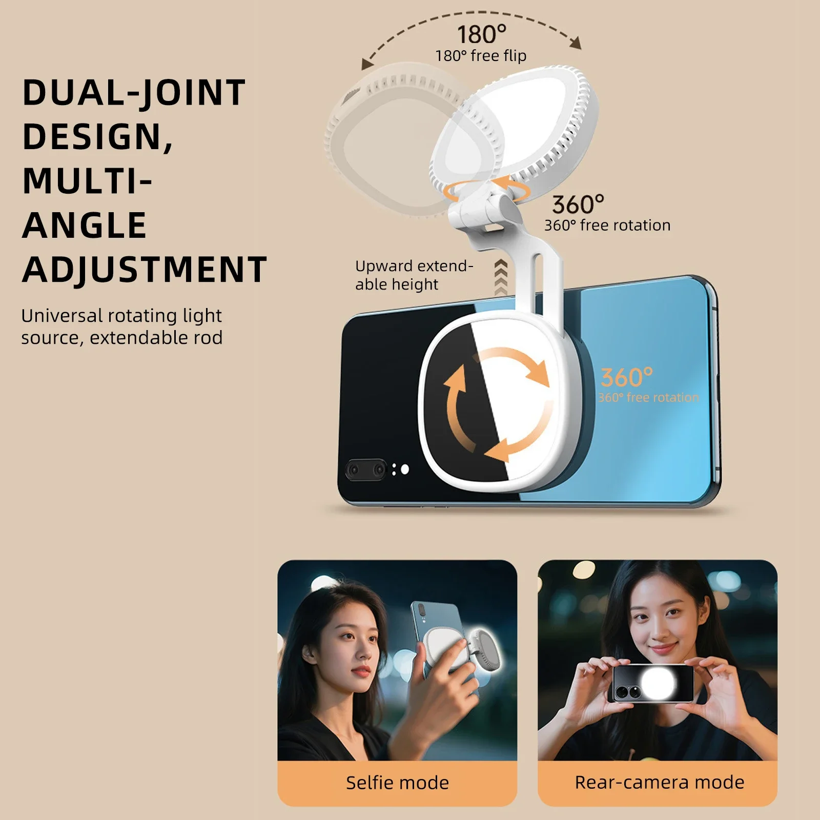 

Magnetic Selfie Light with Mirror 360 Rotatable Portable Phone Stand for MagSafe iPhone Android Vlog Video Light