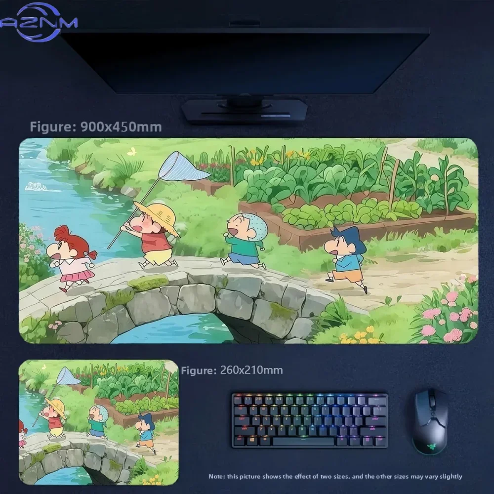 Crayon Shin‑chan Friends Night Outdoor View Anime Mousepad, Rubber Non‑Slip Large Desk Mat, Scenic Cartoon Gaming Mouse Pad for