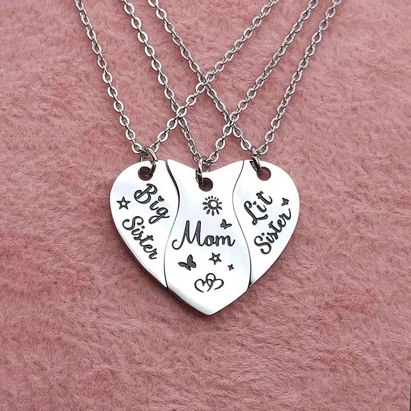 3 pièces maman grande soeur petite soeur coeur correspondant collier ensemble en acier inoxydable mère fille colliers bijoux cadeaux