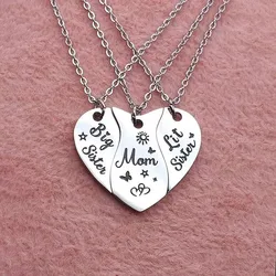 3 PCS Mom Big Sister Littler Sister Heart Matching Necklace Set Stainless Steel Mother Daughter Necklaces Jewelry Gifts
