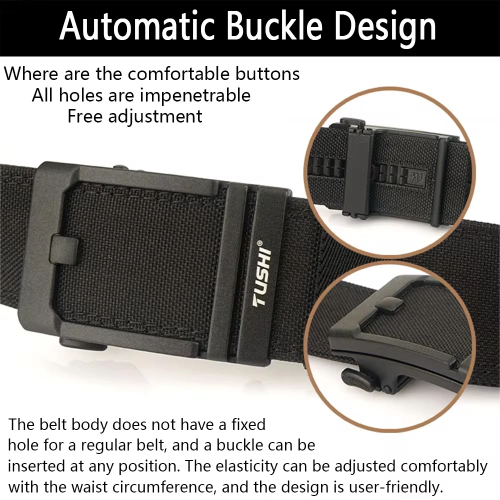 TUSHI Brand 4.3 Wide Thickened gun hanging double-layer nylon cloth belt versatile casual outdoor tactical automatic buckle mens