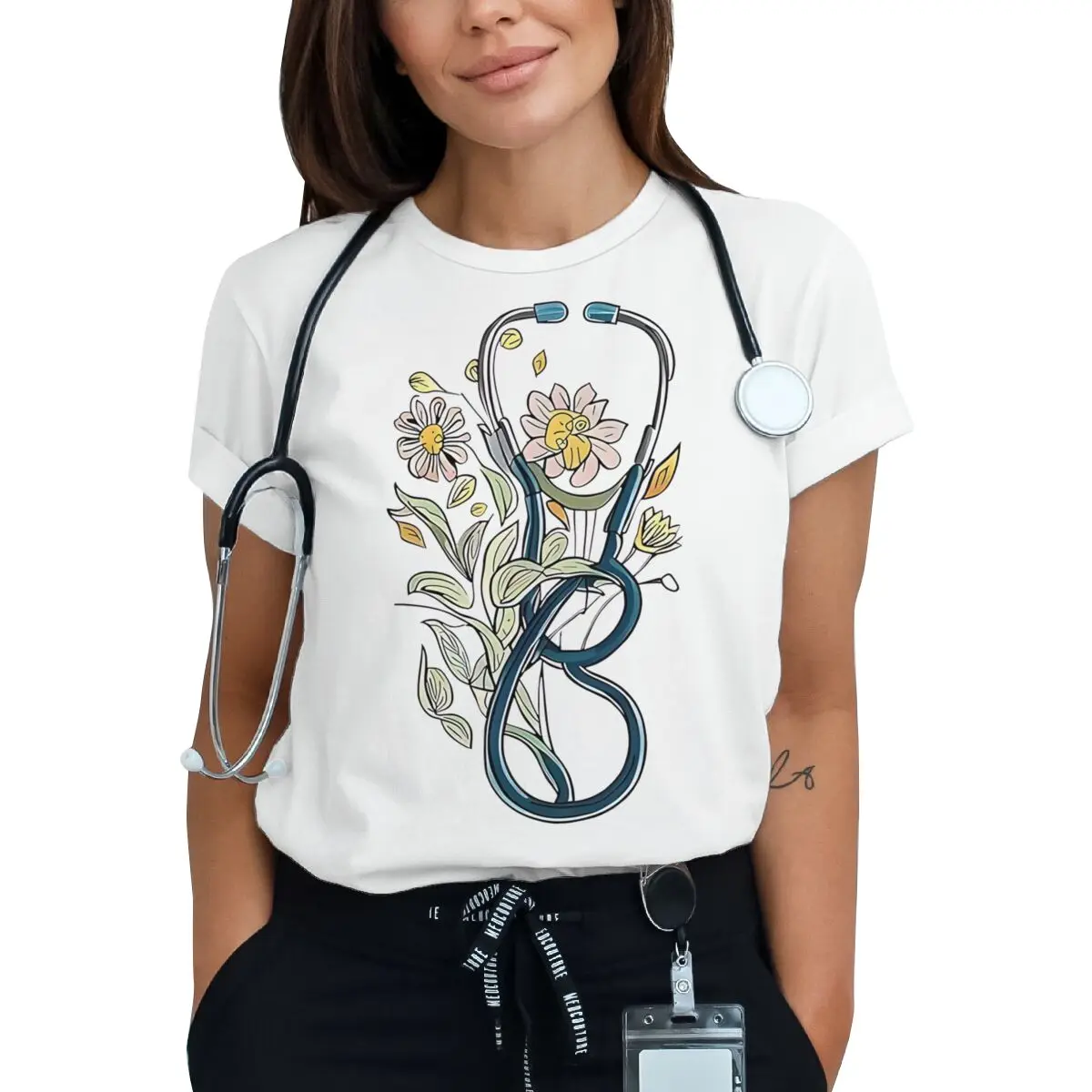 

Floral Stethoscope Print T Shirt Doctor Or Nurse Women's Nursing Graduation Streetwear Vintage Short Sleeve Nurse Design Tshirt