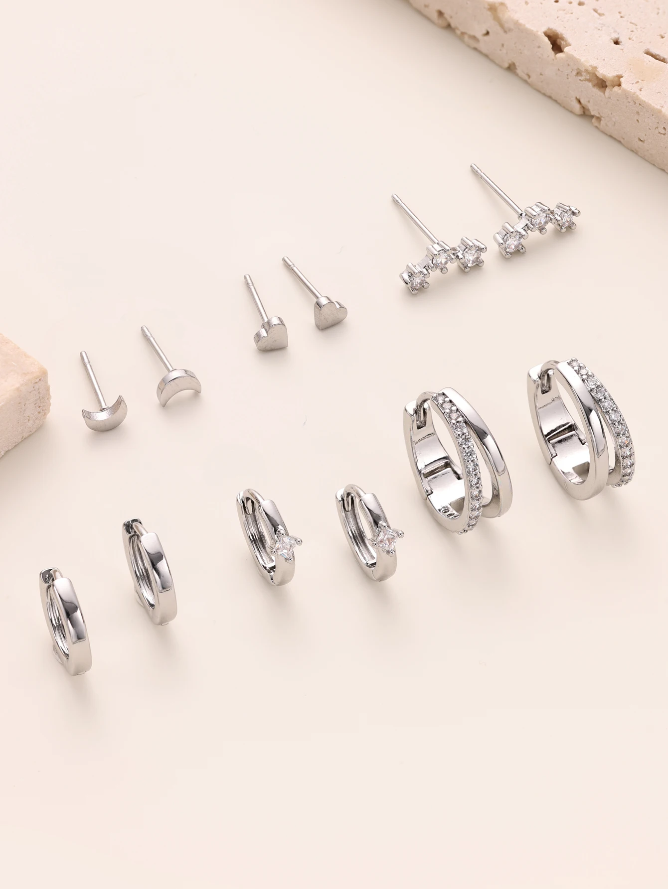6 Pairs Small Gold Hoop Stud Earrings Set for Somen, 14K Gold Plated  Huggie Hoop Earrings Double Hoop Earrings CZ Stud Earrings