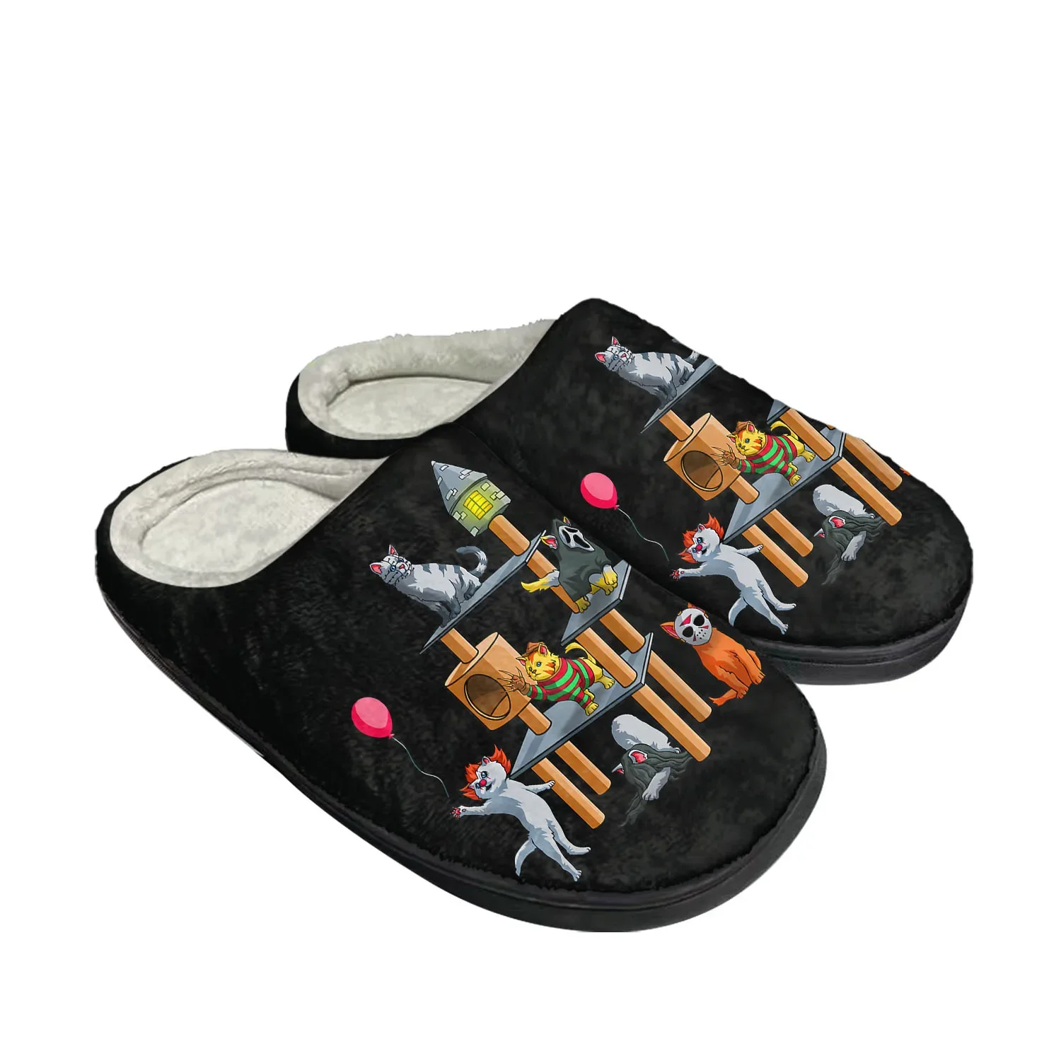 

Cat Horror Movies for Cat Lovers Home Cotton Slippers Mens Womens Plush Bedroom Keep Warm Thermal Indoor Slipper Custom Shoe