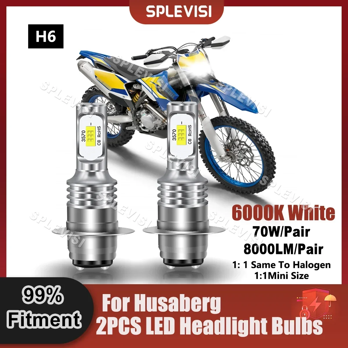 

1 Pair H6 LED Headlight Bulbs Pure White 9V-24V 70W 8000LM For Husaberg FE570 2009 2010 2011 2012 FE390 2010 2011 2012