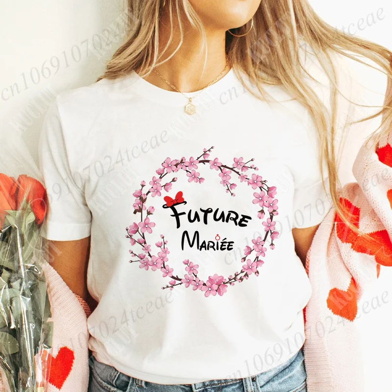 Team Future Bride Tops Flower Crown Graphic T-shirt Girls Bridal Wedding Bachelorette Hen Party Shirt French Women EVJF Tees