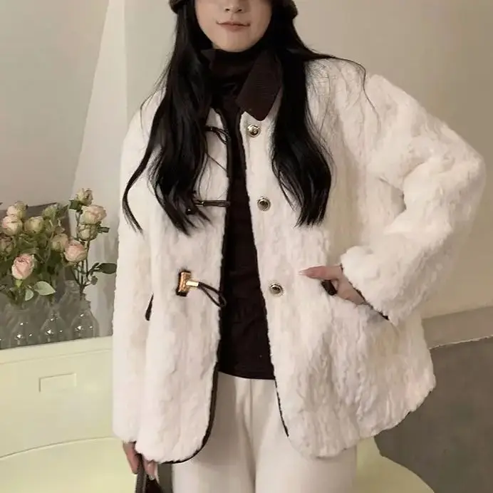 Plush Coat Lapel Women'S Autumn And Winter Fur All-In-One Thickened And Gentle Korean Style Plush Top For Little People