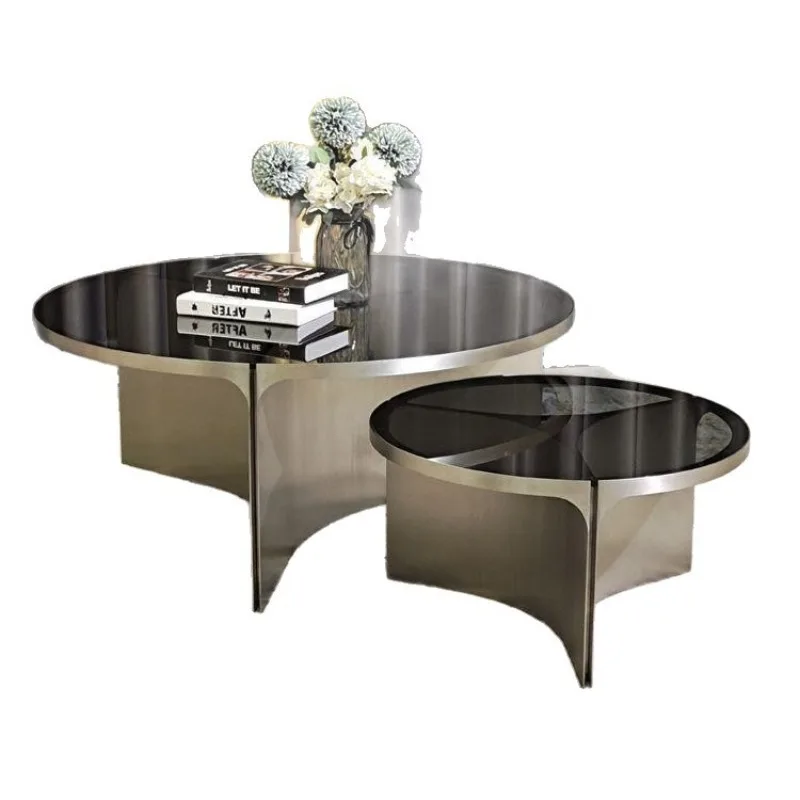 

Villa model room furniture light luxury tempered glass round tea table