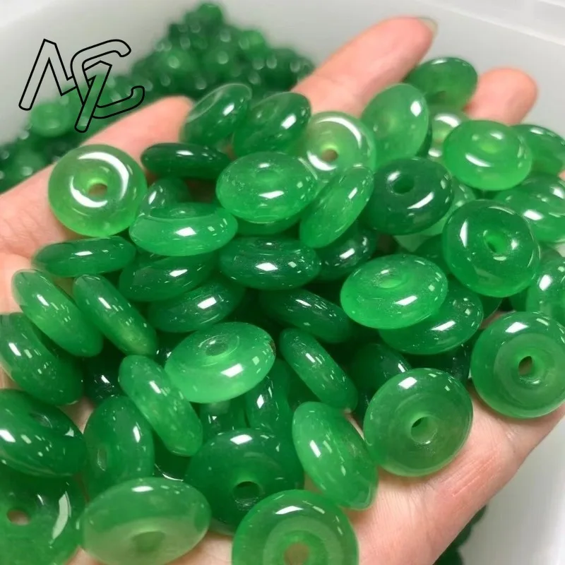 10pc Natural Green Jade 15MM Beads Safety Buckle Doughnut Pendants Emerald DIY Bracelet Earrings Jewelry Fashion Accessories view 3