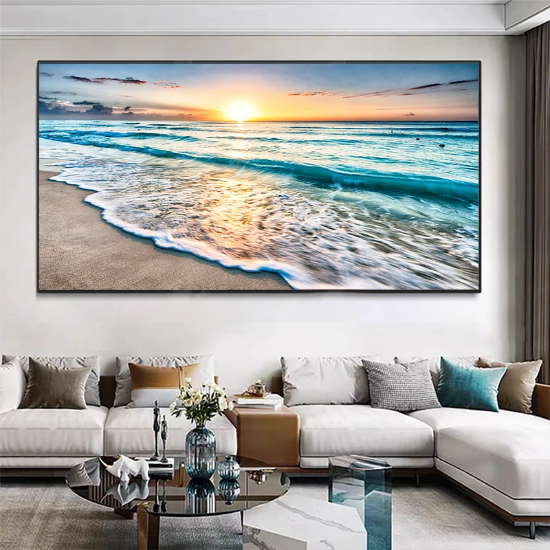 Modern Beach Sunset Wall Art Posters Large Landscape Canvas Painting Print Nordic Wall Decoration Picture for Room Home Decor