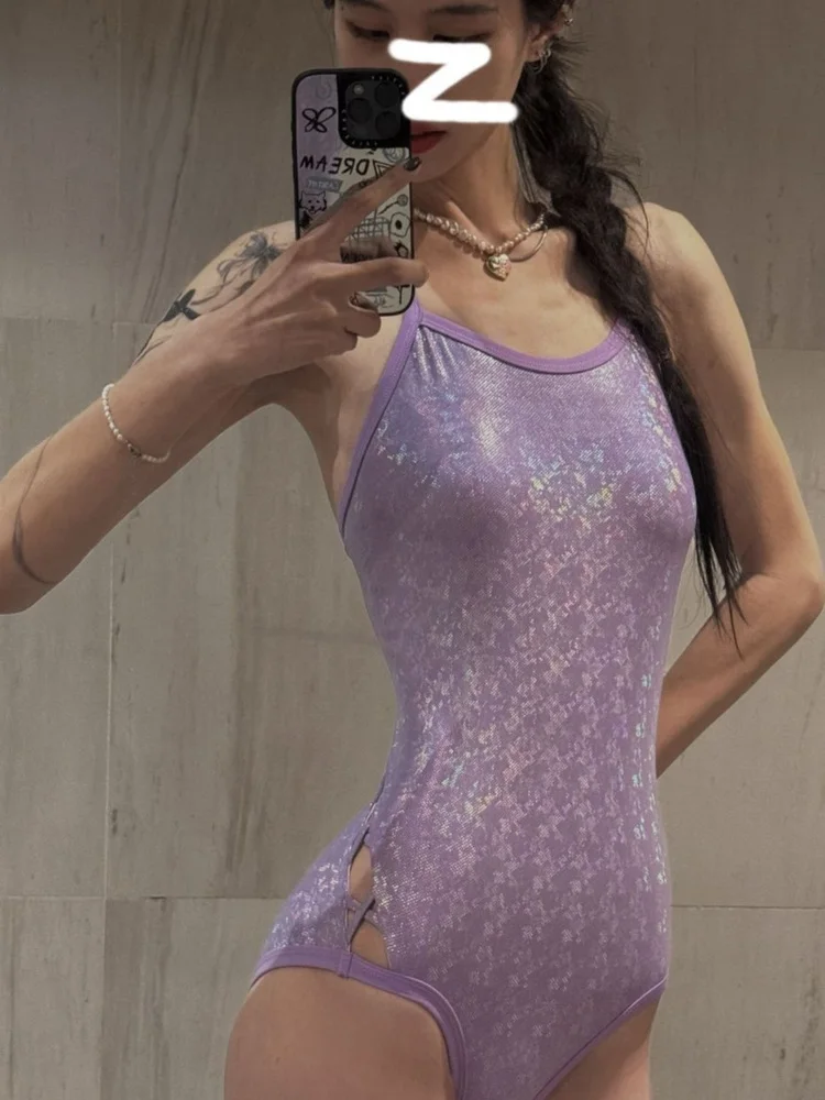 

Сексуальный фиолетовый слитный купальник Bal Cetition для женщин, термостойкий, для горячих источников, новая модель, быстросохнущая ткань из нейлона и спандекса