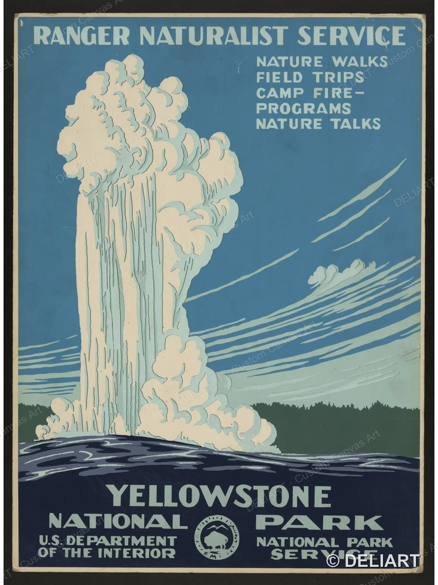 Yellowstone National Park, Ranger Naturalist Service Vintage WPA National Park Travel Canvas Wall Art Poster Print Unframed