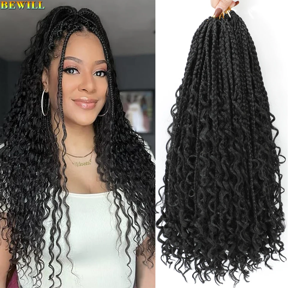 18inch Boho Box Braids Goddess Box Braids Crochet Hair With Curly Ends Pre-looped Synthetic Bohemian Hippie Braids Braiding Hair