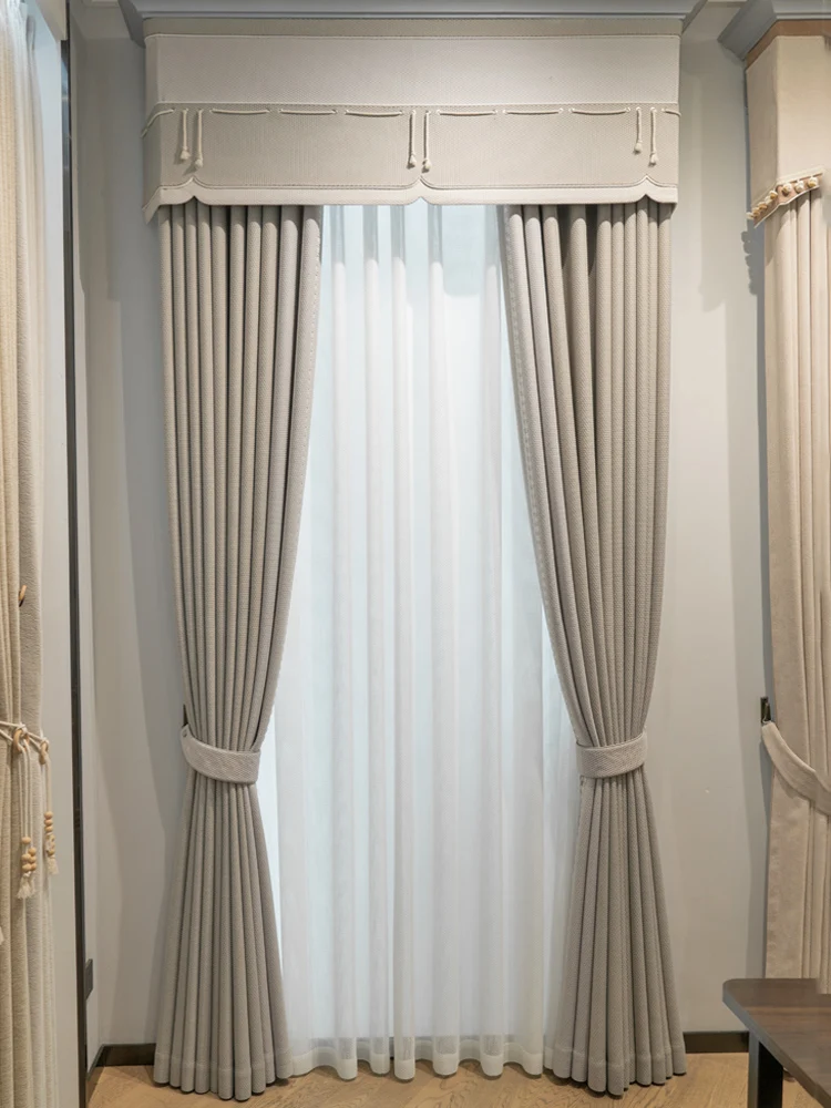 

Custom curtain High-end atmosphere luxury Nordic bedroom shading thick gray cloth blackout curtain tulle valance drape C1543