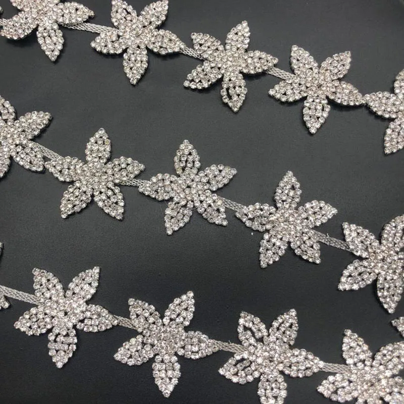 10Yards Fashion Clear Crystal Rhinestone Trim Flowers Chain For Hair Tiara Wedding Embellishments