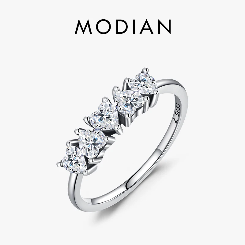 

MODIAN New Arrival 925 Sterling Silver Stackable Heart Finger Rings For Women Shining Clear CZ Wedding Engagement Bands Jewelry